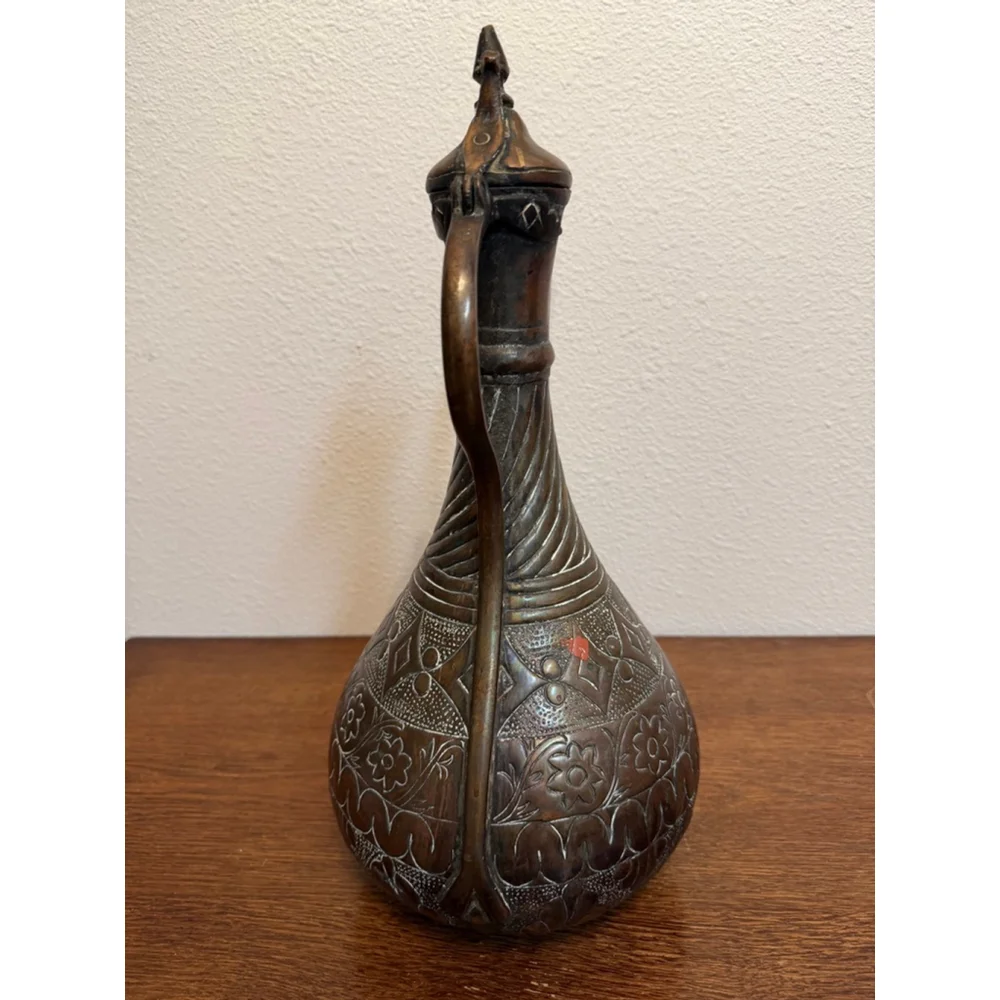 Large Vintage Hand Engraved Copper Brass Dallah Coffee Pot Middle Eastern Tea Ew